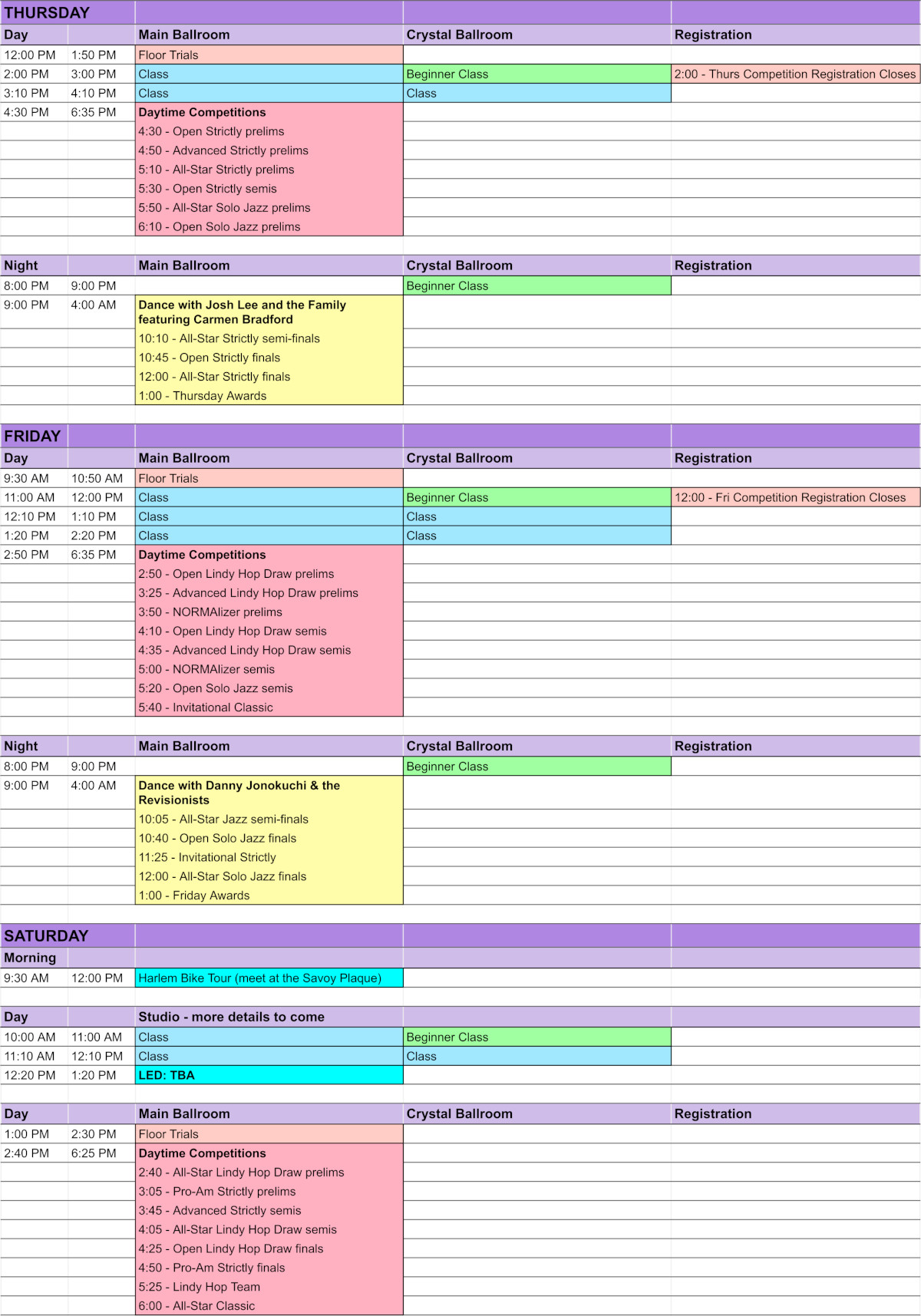 Schedule International Lindy Hop Championships